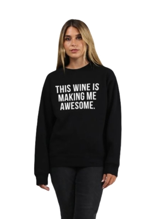 Brunette The Label Tops - Brunette The Label Crew Neck Black Sweatshirt This Wine Is Making Me Awesome M/L